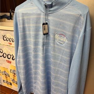 johnnie-O Light Blue Striped Quarter-Zip Sweater